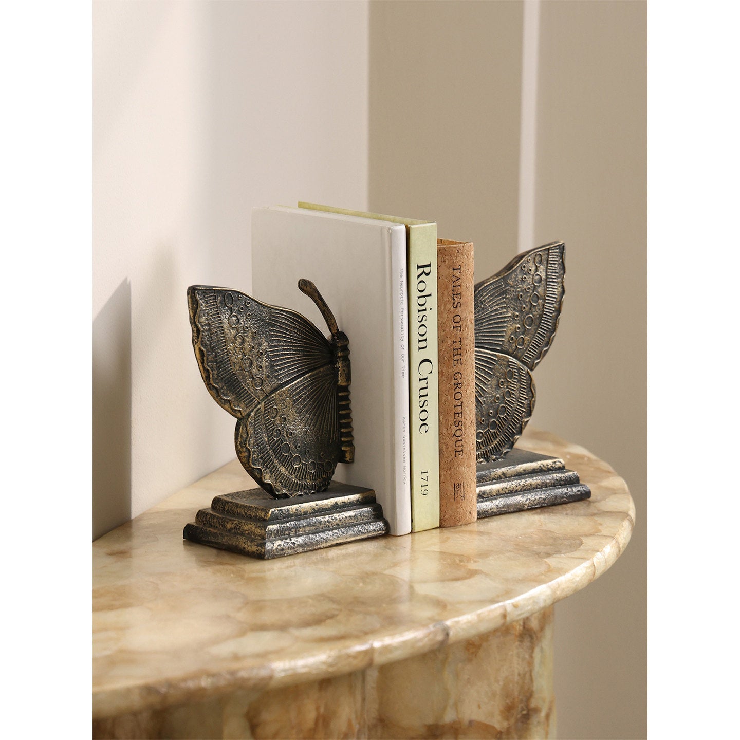 Vintage Butterfly Bookends, Antique Brass Resin Book Holders, Set of 2