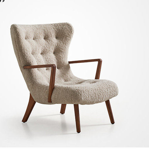 Sherpa Accent Chair with Ottoman, High Back Upholstered Lounge Chair Set, Mid Century Modern Armchair with Wood Arms for Living Room, Bedroom, Reading Nook, Balcony, and Lounge Seating