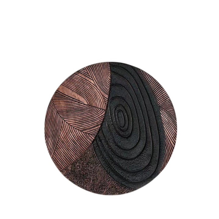 Round Carved Wood Wall Art, 3D Abstract Geometric Wall Sculpture, 39.4 Inch