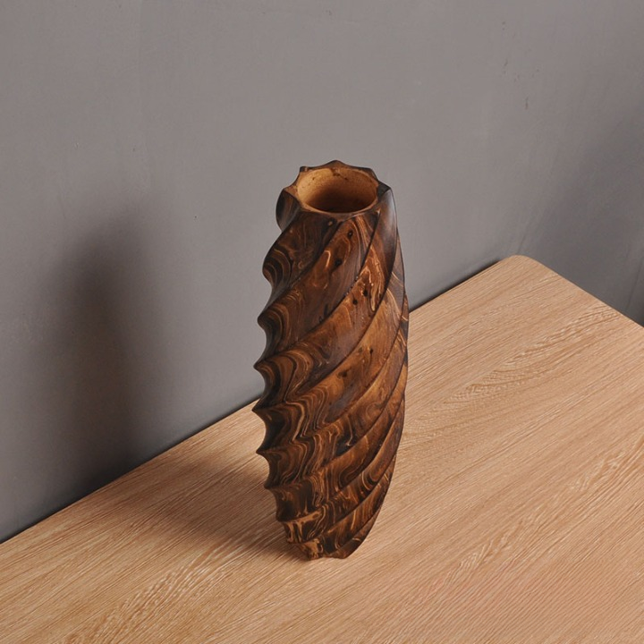 Solid Wood Vase Set of 2 for Dried Flowers, Dark Brown