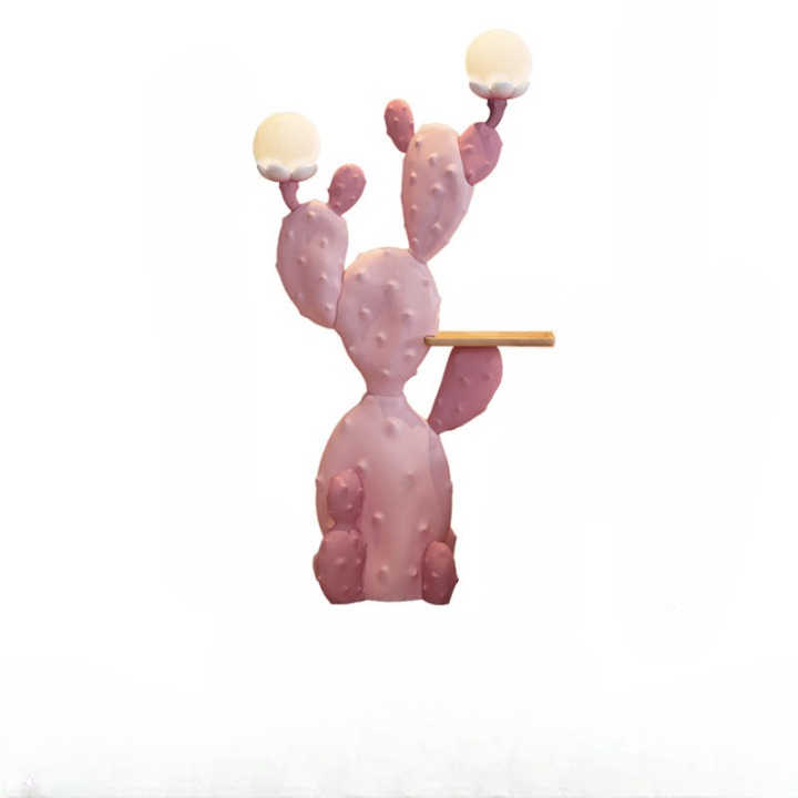 Pink Resin Cactus Floor Lamp with 2 Globe Lights and Tray