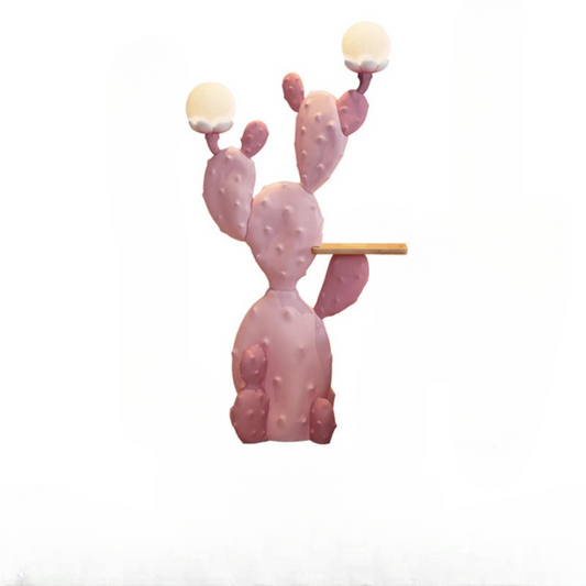 Pink Resin Cactus Floor Lamp with 2 Globe Lights and Tray