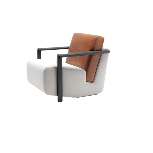 Modern Ash Wood Accent Chair with Gray Fabric and Orange Backrest