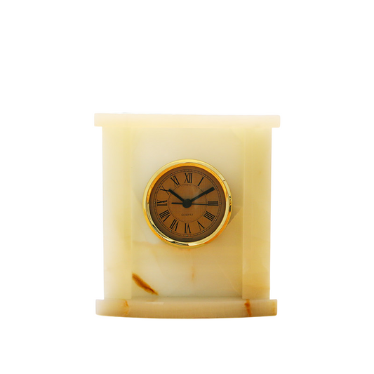 Ivory Natural Marble Mantel Clock, Gold-Tone Roman Numeral Quartz Table Clock, Decorative Stone Desk Clock for Living Room, Fireplace, Office, Bedroom and Shelf