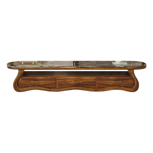 Wenge Wood TV Stand with Marble Top and 4 Storage Drawers