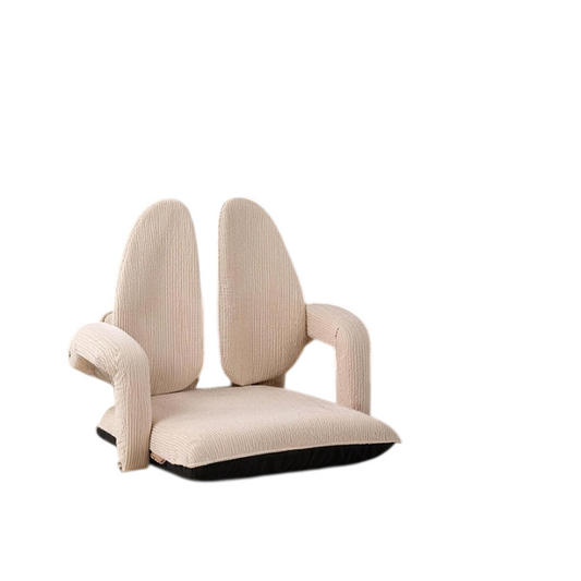 Cream Corduroy Folding Floor Chair with Armrests and Adjustable Dual Backrest