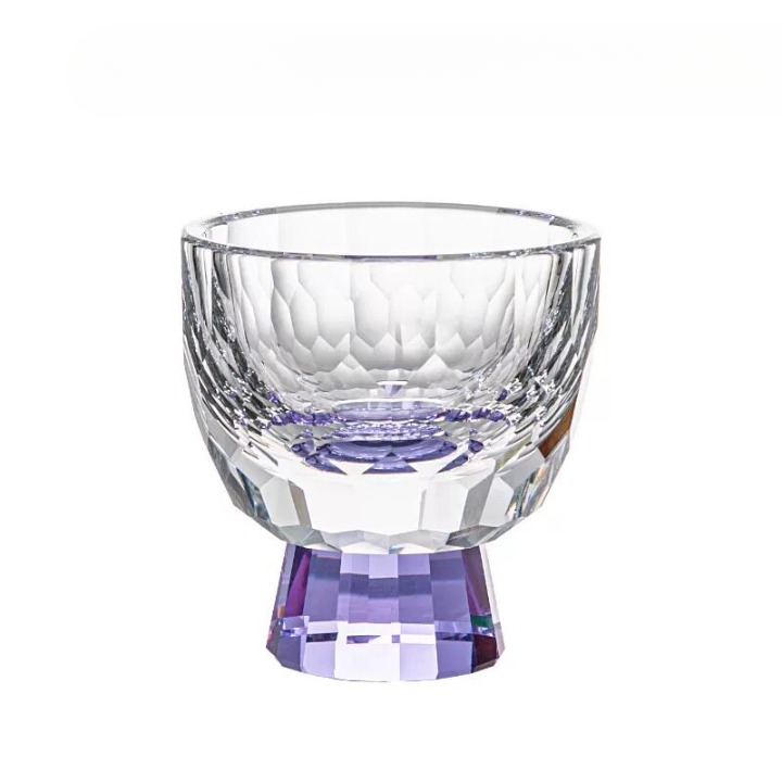 Set of 2 Cut Glass Sake Cups, Pink and Purple 1.7-Oz Tasting Glasses