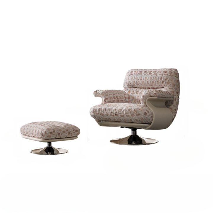 Modern Swivel Accent Chair with Ottoman, Upholstered Lounge Armchair and Footrest Set, High-Density Foam Reading Chair with Pedestal Base for Living Room, Bedroom and Office, Blush Beige