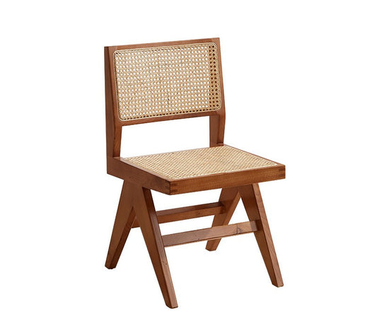 Walnut Brown Solid Wood Cane Dining Chair for Kitchen