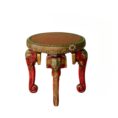 Elephant Leg Side Table, Thai Style Round Accent Table, Small Decorative Tea Table with Elephant Trunk Legs, Vintage Southeast Asian Inspired End Table for Living Room, Balcony, Sofa Side