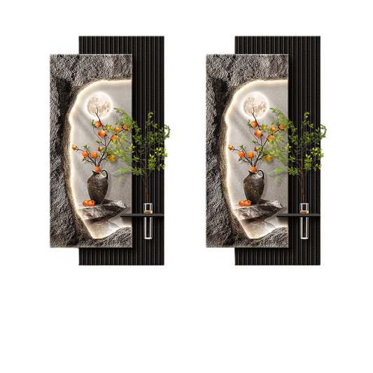 Modern Lighted Persimmon Wall Art 20 x 39 Inch, 3D Textured Botanical Wall Decor