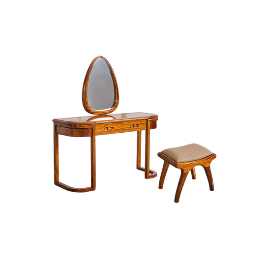 Solid Wenge Wood Vanity Table Set with Mirror, Drawers and Stool