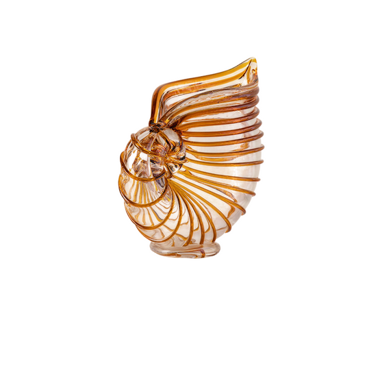 Amber Glass Conch Shell Vase, Large Nautilus Decorative Tabletop Sculpture
