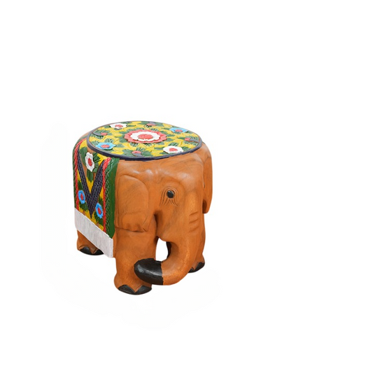 Hand-Painted Solid Wood Elephant Stool for Entryway and Living Room