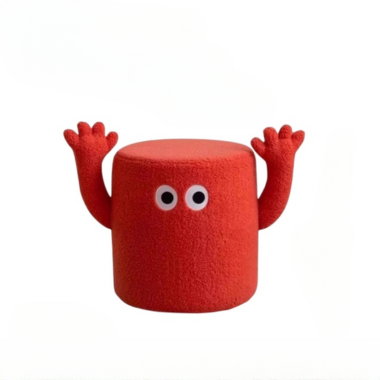 Red Boucle Ottoman Stool with Raised Arms, 16.5 Inch Footrest