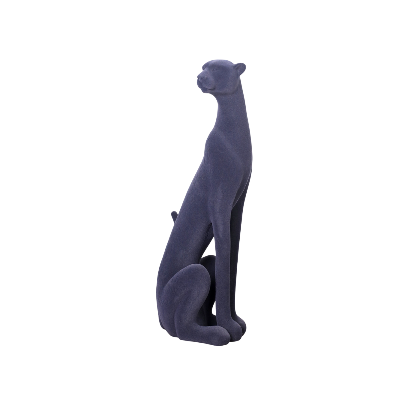 Set of 3 Sitting Leopard Statues, Modern Big Cat Animal Sculptures, Blue Velvet Flocked Brown Flocked and Silver Decor Figurines for Living Room, Office, Entryway, Shelf, Console Table