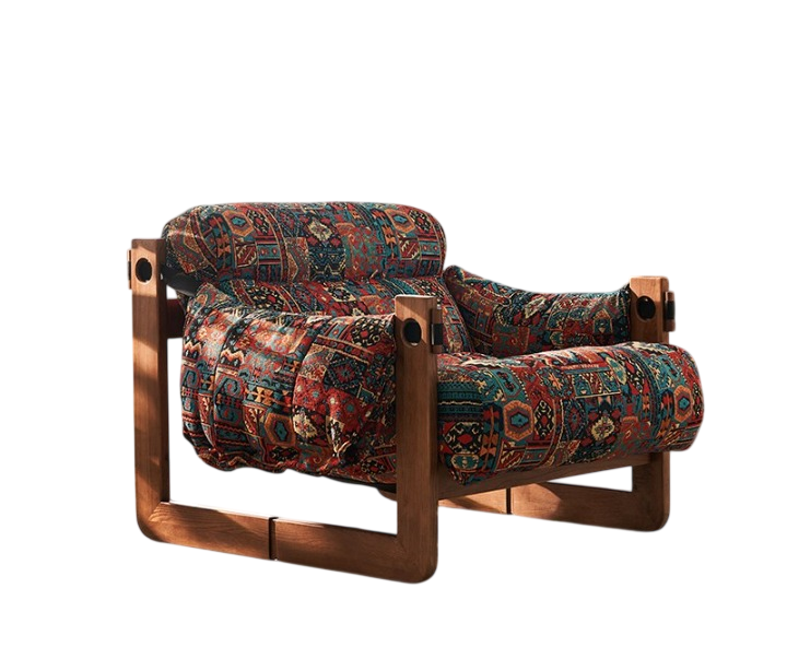 Solid Ash Wood Accent Chair with Removable Multicolor Cushion, Oversized Upholstered Lounge Armchair for Living Room, Bedroom and Reading Nook