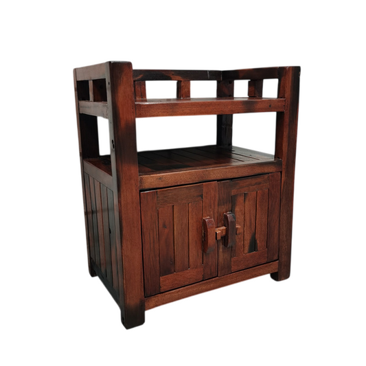 Reclaimed Wood Tea Cabinet with Open Shelf, Rustic 2 Door Side Storage Cabinet, Small Solid Wood Sideboard for Living Room, Dining Room, Kitchen and Entryway