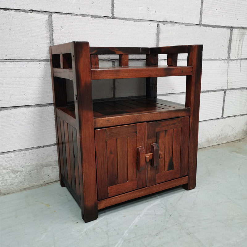 Reclaimed Wood Tea Cabinet with Open Shelf, Rustic 2 Door Side Storage Cabinet, Small Solid Wood Sideboard for Living Room, Dining Room, Kitchen and Entryway