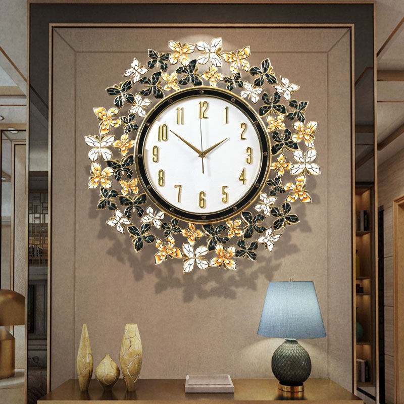 Black White Floral Wall Clock with Gold Accents, 31.5 Inch