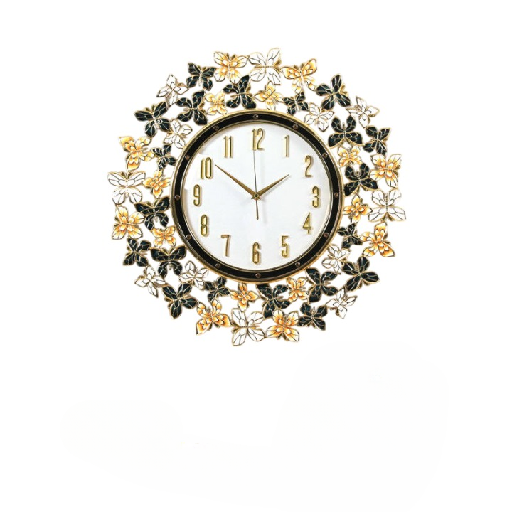 Black White Floral Wall Clock with Gold Accents, 31.5 Inch