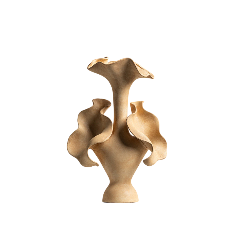Large Sculptural Ceramic Vase, Mustard Yellow Floral Decorative Vessel