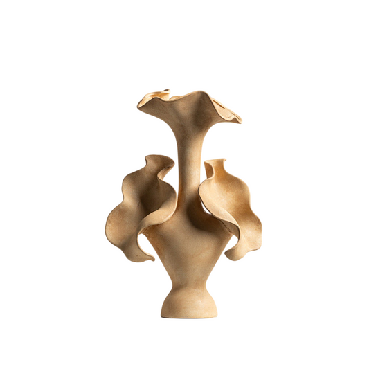Large Sculptural Ceramic Vase, Mustard Yellow Floral Decorative Vessel