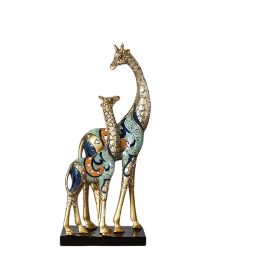 Gold Giraffe Mother and Calf Figurine, Mosaic Decor with Gift Box
