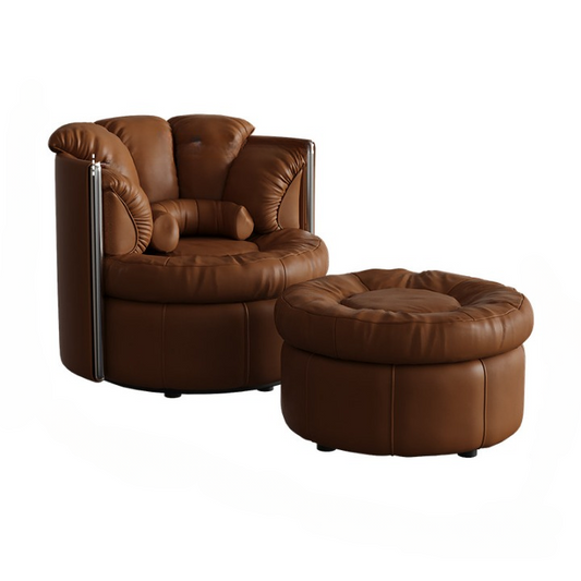Brown Swivel Lounge Chair with Ottoman and Tufted Upholstery