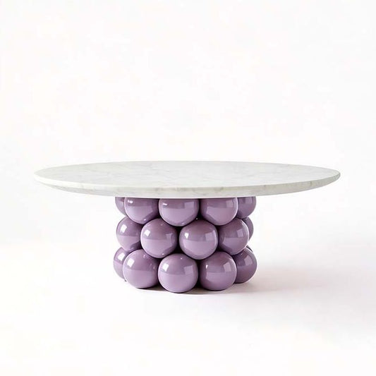 Round Faux Marble Coffee Table with Lavender Bubble Pedestal Base