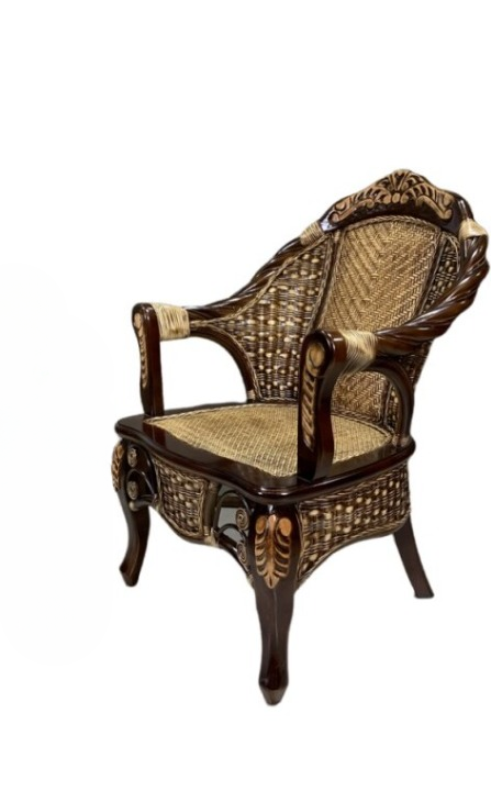 Ornate Natural Rattan High Back Armchair with Woven Cane Seat
