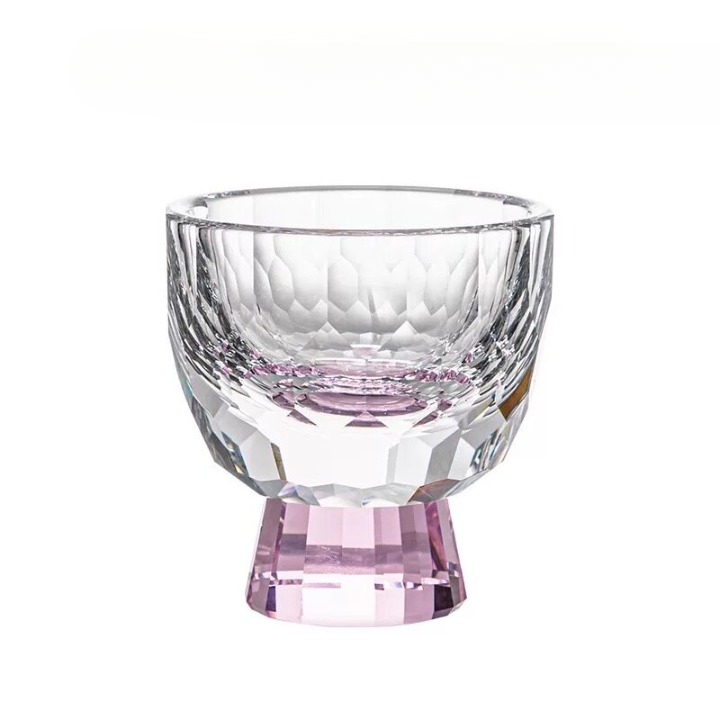 Set of 2 Cut Glass Sake Cups, Pink and Purple 1.7-Oz Tasting Glasses