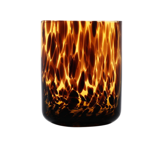 Amber Whiskey Glass, 14.2 oz Tortoise Pattern Rocks Glass, Leopard Print Cocktail Tumbler, Old Fashioned Glass for Whiskey, Bourbon, Scotch, Cocktails, Juice and Home Bar, Set of 1