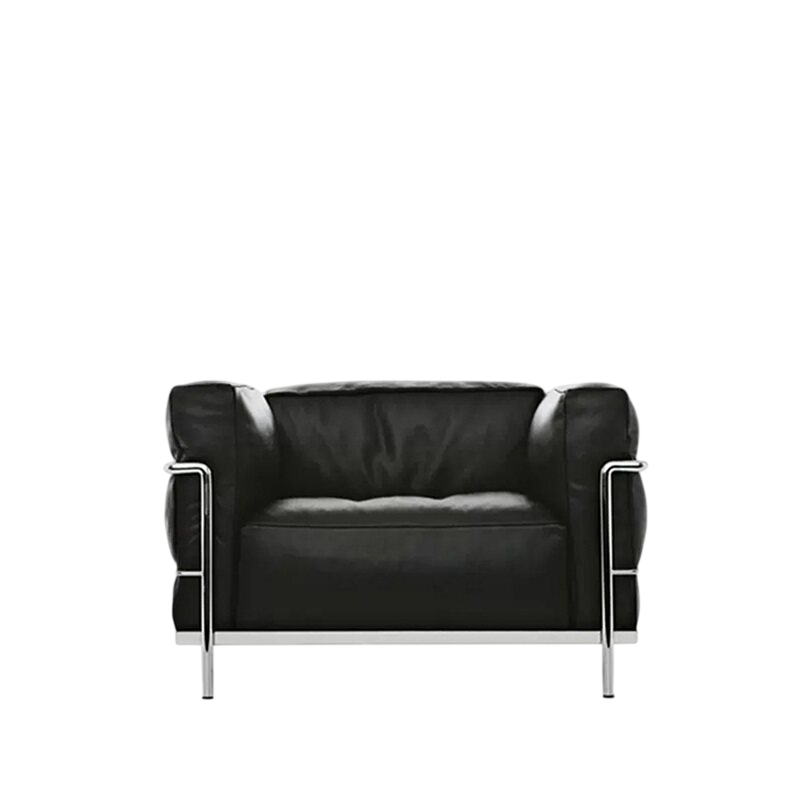 Black Leather-Look Oversized Accent Chair, Deep Box-Cushion Lounge Armchair with External Chrome Tubular Steel Frame for Living Room, Office, Reception Area and Reading Nook
