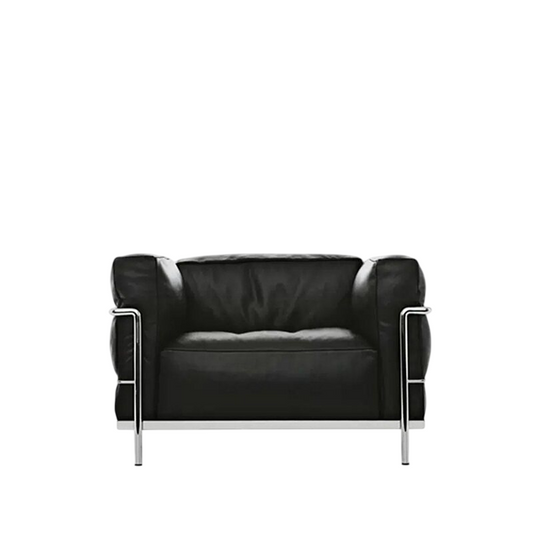 Black Leather-Look Oversized Accent Chair, Deep Box-Cushion Lounge Armchair with External Chrome Tubular Steel Frame for Living Room, Office, Reception Area and Reading Nook