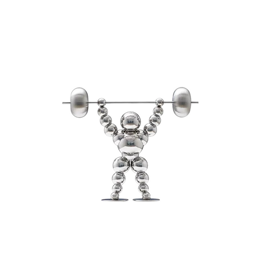 Metal Weightlifter Sculpture, Silver Fitness Desk Decor, 9.8 Inch