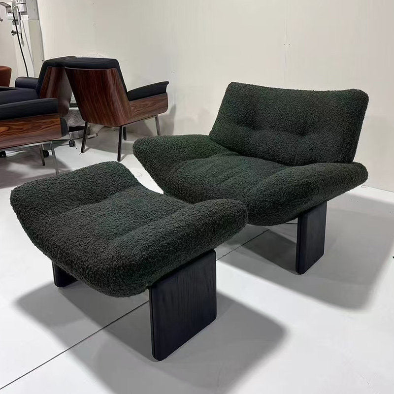 Green Boucle Accent Chair with Ash Wood Legs, Modern Lounge Armchair