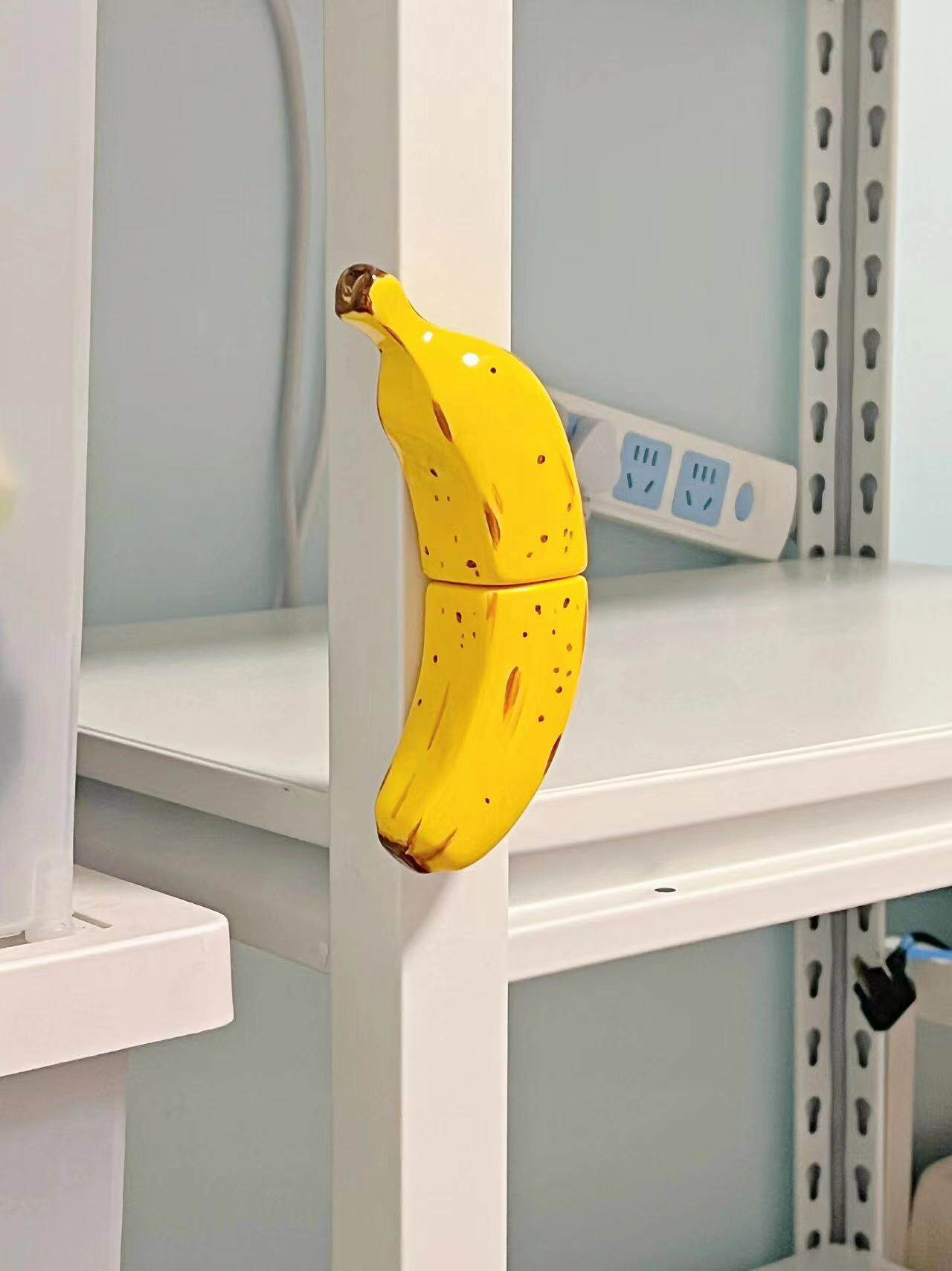 Banana Cabinet Door Handle Set, 2 Piece Ceramic Banana Drawer Pulls, Screw Mounted Fruit Shaped Cupboard Handles for Wardrobe, Dresser, Kitchen Cabinet, Kids Room Decor