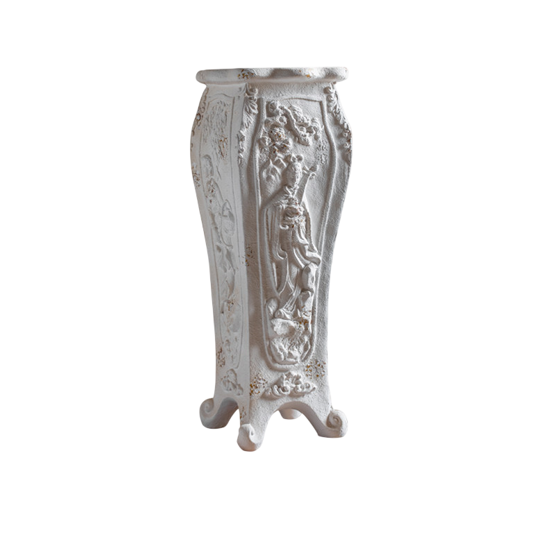 Antique White Decorative Pedestal Vase, European Style Floor Column with Classical Goddess Relief, Distressed Tall Urn Stand for Entryway, Fireplace, Wedding Decor, Photography Prop