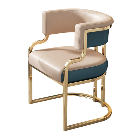 Peach Beige and Teal Blue Faux Leather Conference Chair, Gold-Tone Steel Frame Accent Armchair with Curved Wraparound Back and Fixed Arms for Office, Dining Room, Hotel and Reception