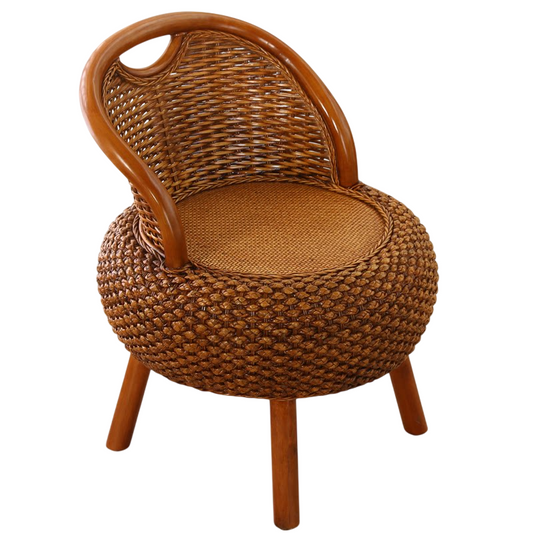 Round Rattan Accent Chair 20 Inch, Woven Balcony Chair with Curved Back