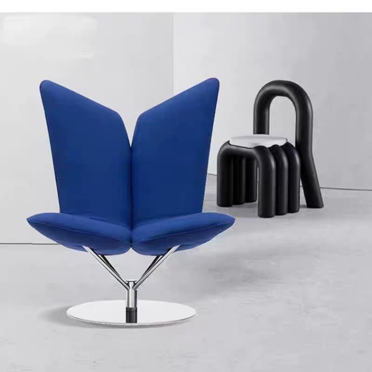 Blue High Back Swivel Accent Chair, Modern Upholstered Lounge Chair with Metal Base for Living Room, Bedroom, Reading Nook and Hotel Lounge