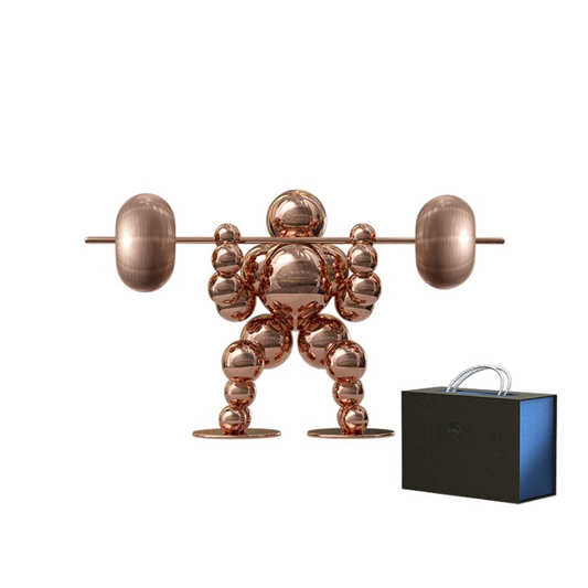 Rose Gold Weightlifting Sculpture, Balloon Figure Office Desk Decor