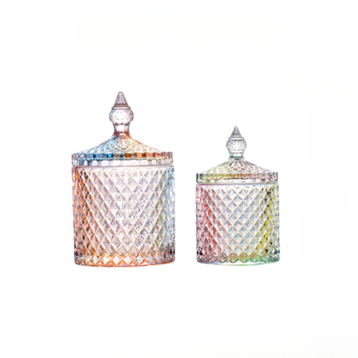 2-Piece Iridescent Glass Apothecary Jar Set with Lids, Decorative Cotton Ball &amp; Swab Storage Canisters, Vanity Organizer for Bathroom, Makeup Table and Home Décor