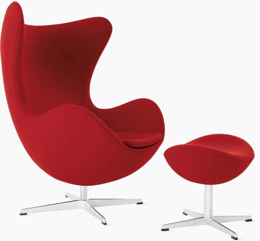 Red High Back Lounge Chair with Ottoman, Upholstered Swivel Accent Chair, Fiberglass Shell Leisure Armchair for Living Room, Bedroom, Reading Nook and Hotel Lounge