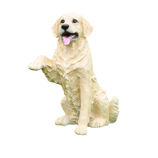 Large Beige Golden Retriever Dog Statue, Realistic Sitting Paw-Raised Animal Sculpture, Decorative Garden Ornament for Porch, Patio, Lawn, Entryway and Living Room
