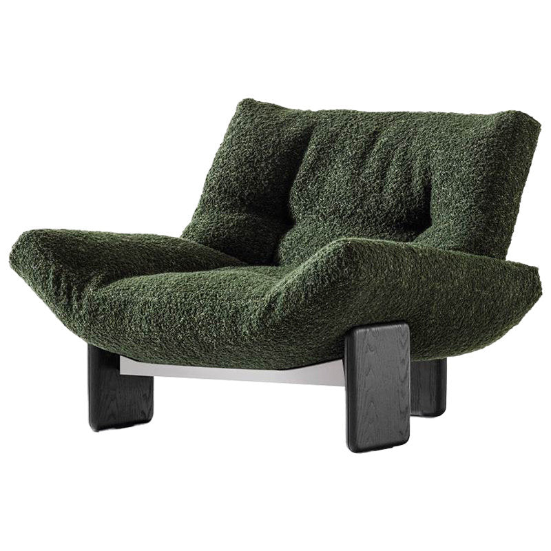 Green Boucle Accent Chair with Ash Wood Legs, Modern Lounge Armchair