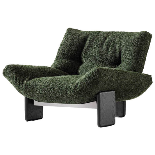 Green Boucle Accent Chair with Ash Wood Legs, Modern Lounge Armchair