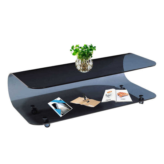 Modern Black Bent Glass Coffee Table, Minimalist Creative Tea Table for Small Living Rooms, Curved Tempered Glass Center Table