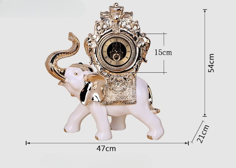 Luxury Rose Gold Elephant Clock Sculpture – Large Resin Table Clock Figurine for Living Room, Bedroom, or Gift